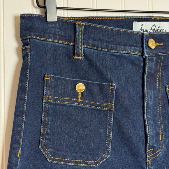 Sam Edelman Skinny Flare-Leg Patch Pockets Pants Dark Wash Denim Jeans Size 30 - Picture 6 of 10